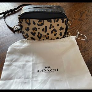 Coach leather isla crossbody leopard print bag